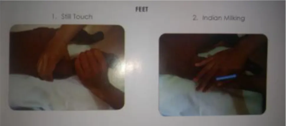 Gambar II.6 Teknik pemijatan bagian kaki  Sumber : Baby Massage And Spa Halaman 13  