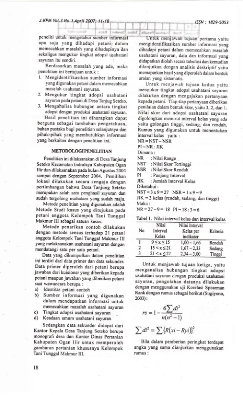 Tabel l. Nilai interval kelas dan interval -_--kelas