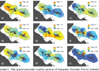 Gambar 2. Peta spasial parameter kualitas perairan di Kabupaten Morowali Provinsi Sulawesi