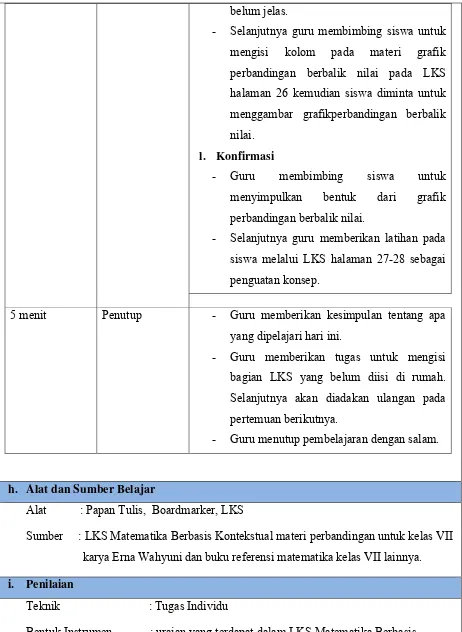 mengisi kolom pada materi grafik perbandingan berbalik nilai pada LKS 