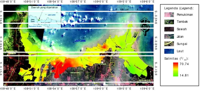 Gambar 7. Peta distribusi spasial salinitas air tambak Kabupaten Brebes Provinsi Jawa Tengah
