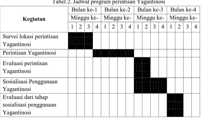Tabel 2. Jadwal program perintisan Yagantinosi 
