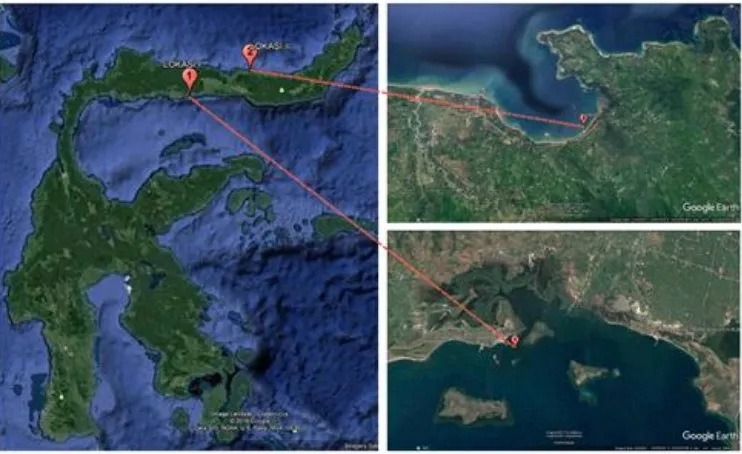 Gambar 1.Peta lokasi penelitian di Kabupaten Pohuwato (1) dan Kabupaten BolaangFigure 1.Mongondow Utara (2).Research locations in Pohuwato Regency (1) and North Bolaang MongondowRegency (2).