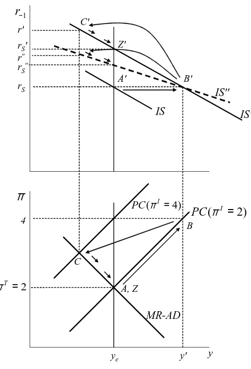 Figure 7: The monetary policy response to a permanent IS shock: the role of theslope of the IS