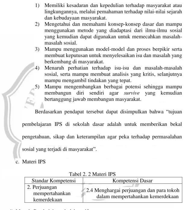 Tabel 2. 2 Materi IPS 