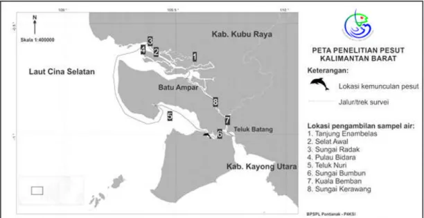 Gambar 1. Peta lokasi penelitian di perairan Kalimantan Barat. Figure 1. Map of survey location in the waters of West Kalimantan