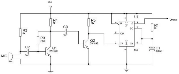 Gambar 8. Rangkaian sensor, pemicu, dan monostabil