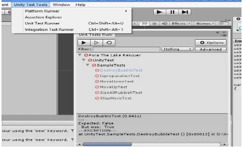 Fig. 6. Test cases run on Unity Test Tools 