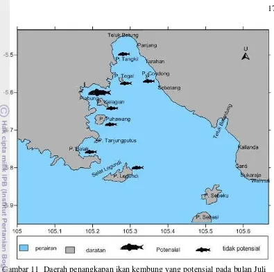 Gambar 11  Daerah penangkapan ikan kembung yang potensial pada bulan Juli 