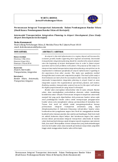 WARTA ARDHIA Jurnal Perhubungan Udara Perencanaan Integrasi ...