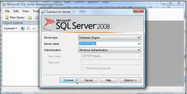 Gambar II.1.  Tampilan SQL Server  (Sumber : Wenny Widya ; 2012 : 3) 