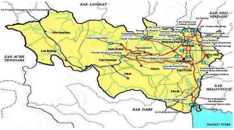 Gambar 2.1: Peta kabupaten Karo ( Sumber Pariwisata Kabupaten Karo). 