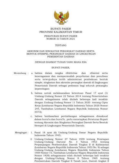 BUPATI PASER PROVINSI KALIMANTAN TIMUR