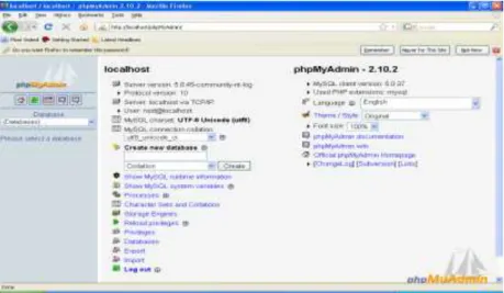 Gambar II.9. MySQL diakses dengan phpMyAdmin di Web-Browser  (Sumber: Bunafit Nugroho: 2009: 13)