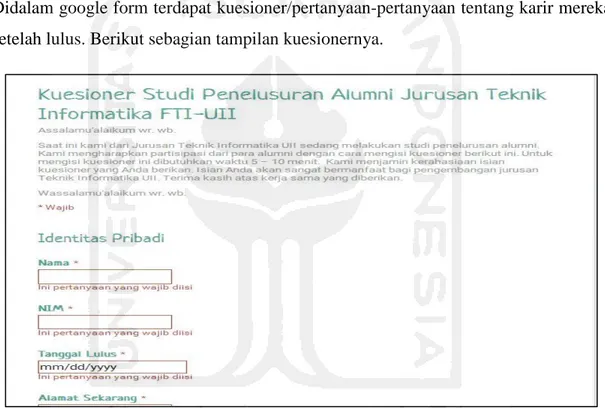 Gambar 2.1 Kuesioner Penelusuran Alumni Informatika UII 