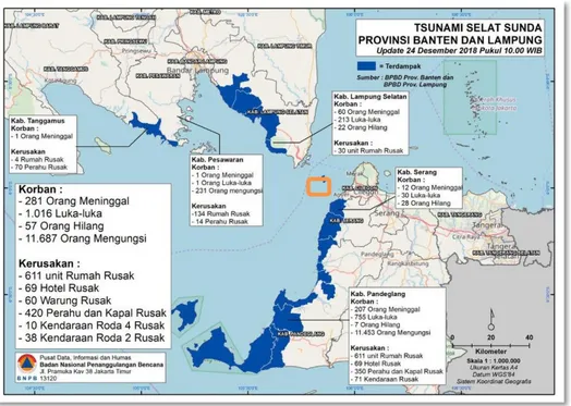 Gambar II.3. 1 Peta Dampak Tsunami Selat Sunda 2018 