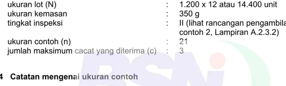 Tabel A.1 - Nilai N, n, dan c untuk berat bersih sama atau kurang dari 1 kg 