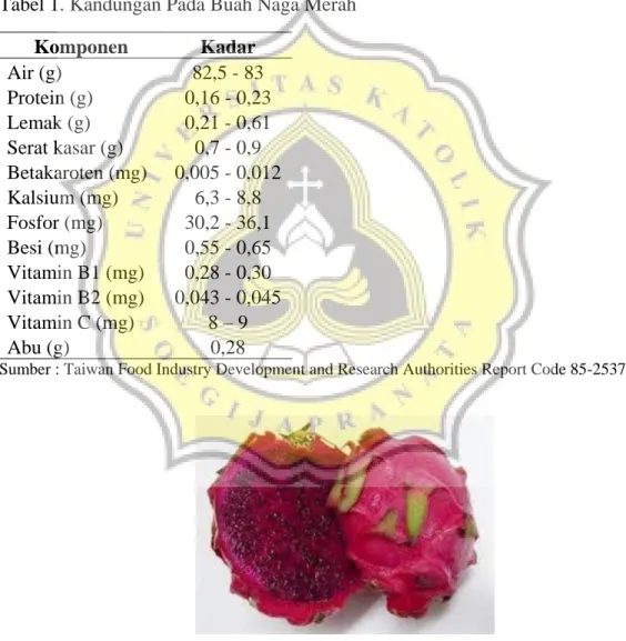 Tabel 1. Kandungan Pada Buah Naga Merah 