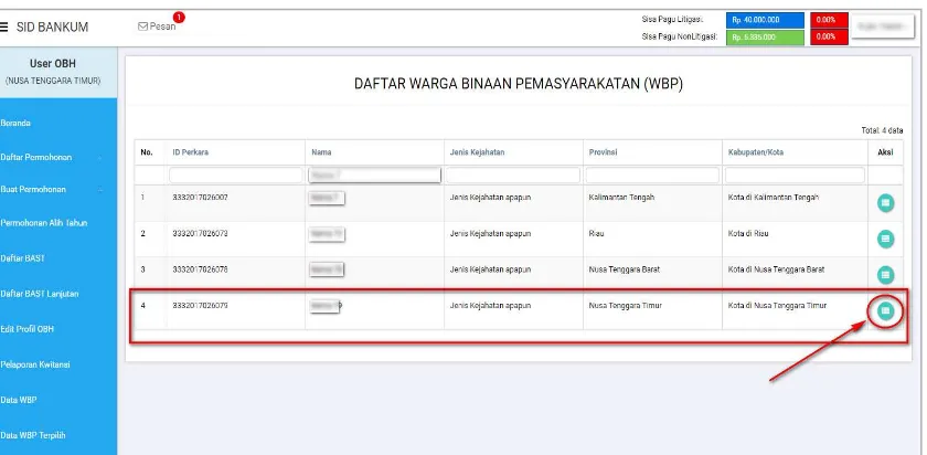 Gambar 12 Halaman Daftar WBP 