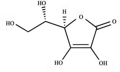 Gambar 6.  Rumus bangun asam askorbat (2-oxo-L-treo-hexon-1,4-lakton-              