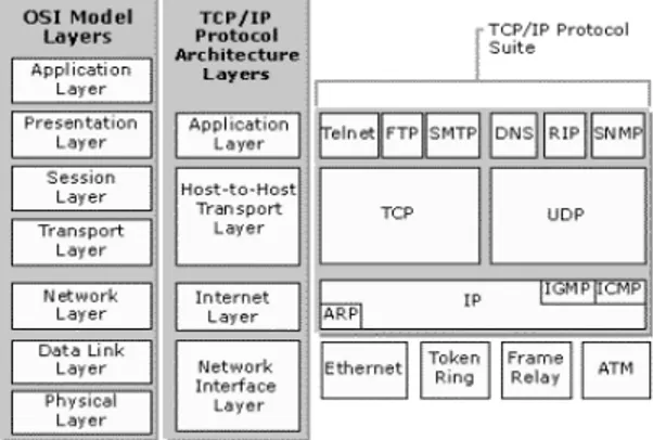 Gambar 1. Perbandingan model konsep OSI dan  TCP/IP [3] 