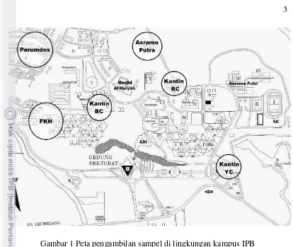 Gambar 1 Peta pengambilan sampel di lingkungan kampus IPB 