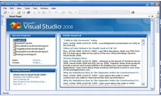 Gambar II.3. Tampilan Utama Visual Studio 2008  Sumber : Ketut Darmayuda (2008 : 12). 