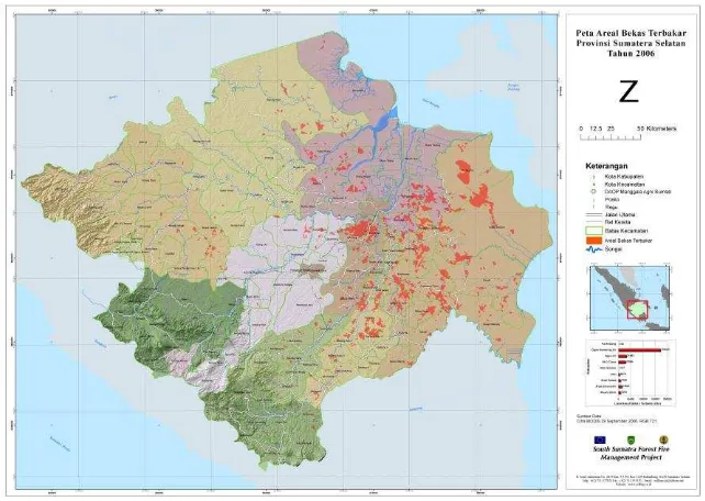Gambar 2.  Sebaran Kebakaran Gambut Di Propinsi Sumatera Selatan 