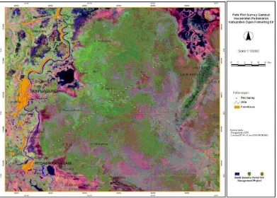 Gambar 4.   Citra landsat Lokasi Penelitian pada Bentang Lahan Gambut di Hutan Produksi Terbatas Kayuagung