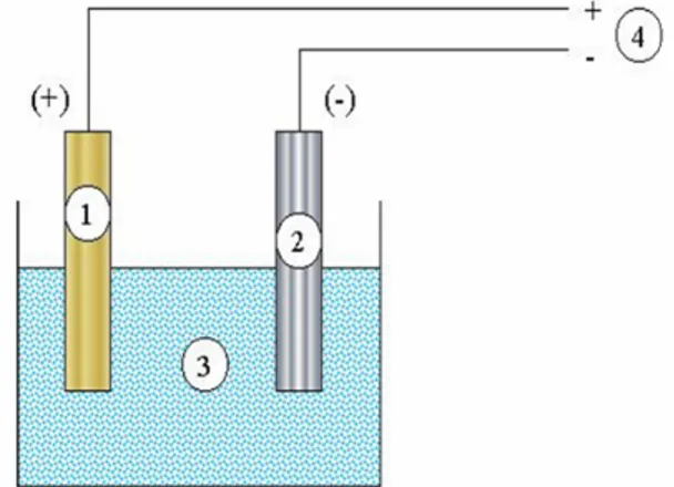 Gambar 1. Skema pelaksanaan pelapisan logam  secara listrik (elektroplating) [10] 