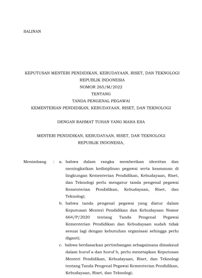 DENGAN RAHMAT TUHAN YANG MAHA ESA MENTERI PENDIDIKAN, KEBUDAYAAN, RISET ...