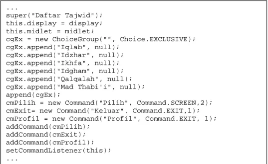 Tabel 4.2. Kode program pada file TajwidList.java. 
