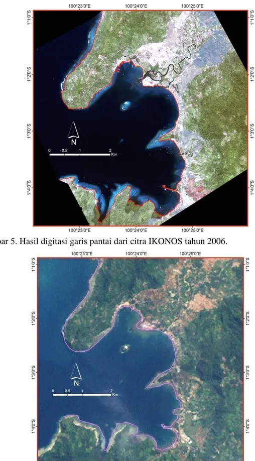 Gambar 6. Hasil digitasi garis pantai dari citra LANDSAT tahun 2000. 