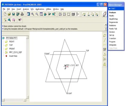 Gambar 4.3  Default Template pada Pro/Engineer 2001  c.  Melakukan set up satuan yang digunakan 