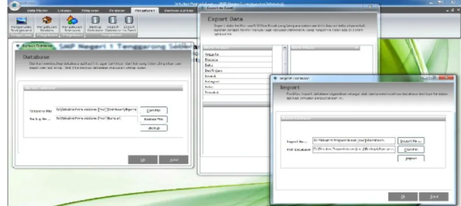 Gambar 20. Tampilan Menu Backup, Import dan Export Database 