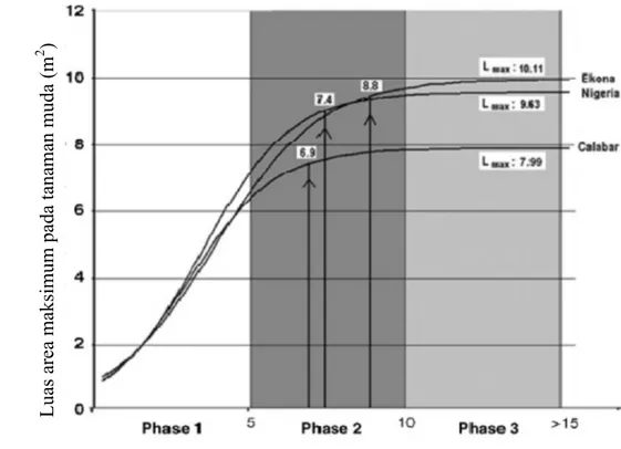 Gambar 2 menunjukkan  bahwa  total  bobot  kering  meningkat  secara kuadratik  seiring  dengan  meningkatnya  LAI pada tanaman,  dan  akan  menurun pada saat LAI lebih dari 6