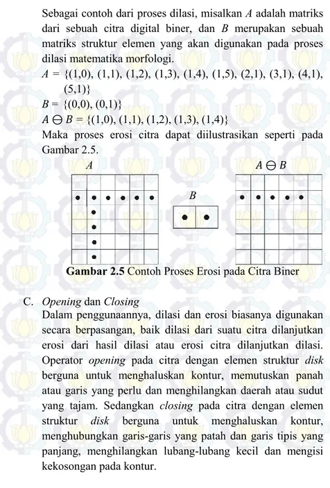 Gambar 2.5 Contoh Proses Erosi pada Citra Biner  C.  Opening dan Closing 