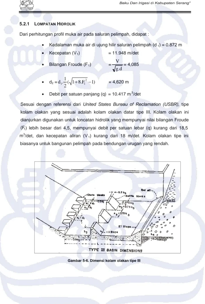 Gambar 5-6. Dimensi kolam olakan tipe III  