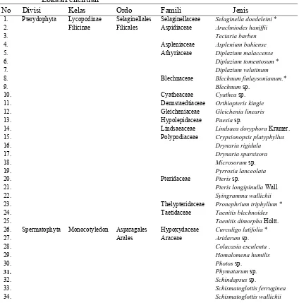 Tabel 2.  Jenis dan Klasifikasi Tumbuhan Bawah yang Ditemukan Pada LokasiPenelitian 