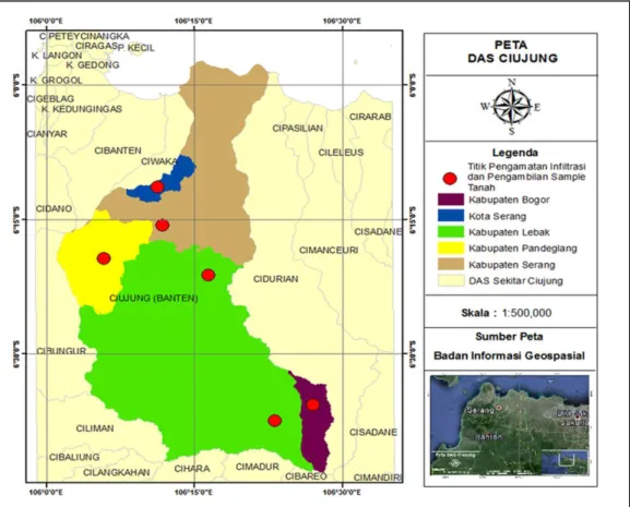 Gambar 1  Peta lokasi penelitian di DAS Ciujung 