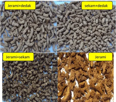 Gambar 3.  Biopelet campuran biomasa limbah tanaman padi  .  