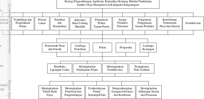Gambar 7 Hirarki Strategi Pengembangan Agribisnis Komoditas Kentang melalui Pendekatan   Sumber Daya Manajemen di Kabupaten Banjarnegara.