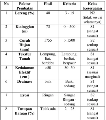 Tabel 6.  Klasifikasi Kesessuaian Lahan  pada                      Unit Lahan VI  