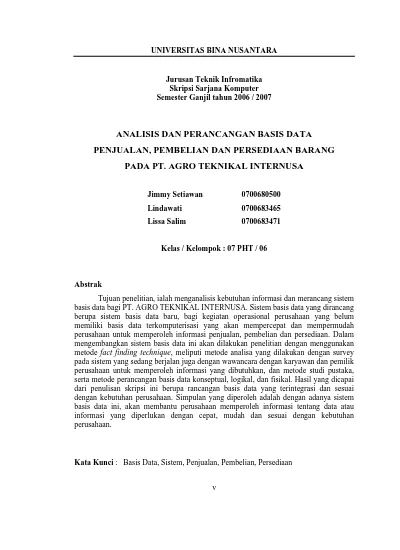 Analisis Dan Perancangan Basis Data Penjualan Pembelian Dan Persediaan Barang Pada Pt Agro 7434