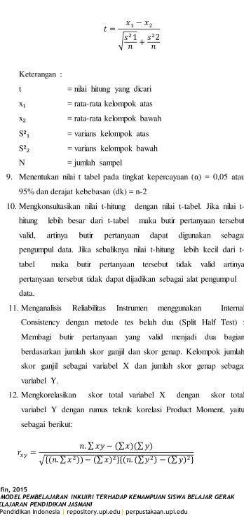 tabel  maka butir pertanyaan tersebut tidak valid artinya 