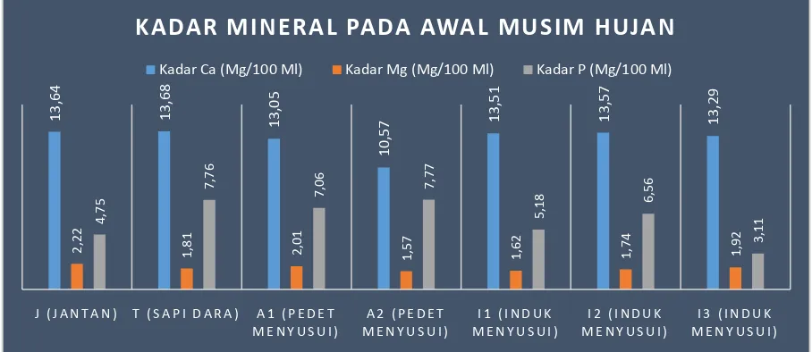 Gambar 2. Jumlah Kadar Mineral Ca, Mg dan P Dari Sampel Serum Sapi Bali di Awal Musim Hujan  