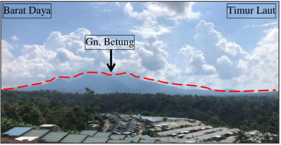 Gambar  III.5.  Satuan  perbukitan  vulkanik  curam  daerah  Gunung  Betung,  foto  diambil  di  Kelurahan Sukarame II dengaan arah barat daya - timur laut.