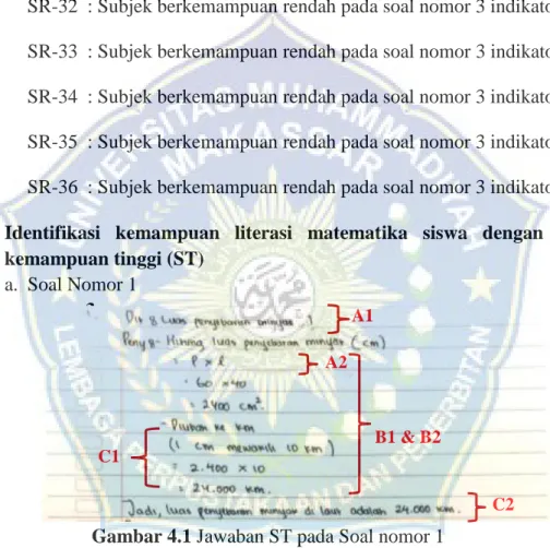 Gambar 4.1 Jawaban ST pada Soal nomor 1 