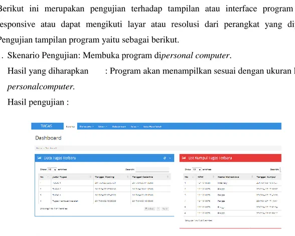 Gambar 3.18 Pengujian Tampilan Interface Program Pada PC  Keterangan : Valid 