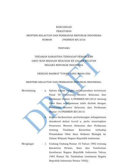 RANCANGAN PERATURAN MENTERI KELAUTAN DAN PERIKANAN REPUBLIK INDONESIA ...